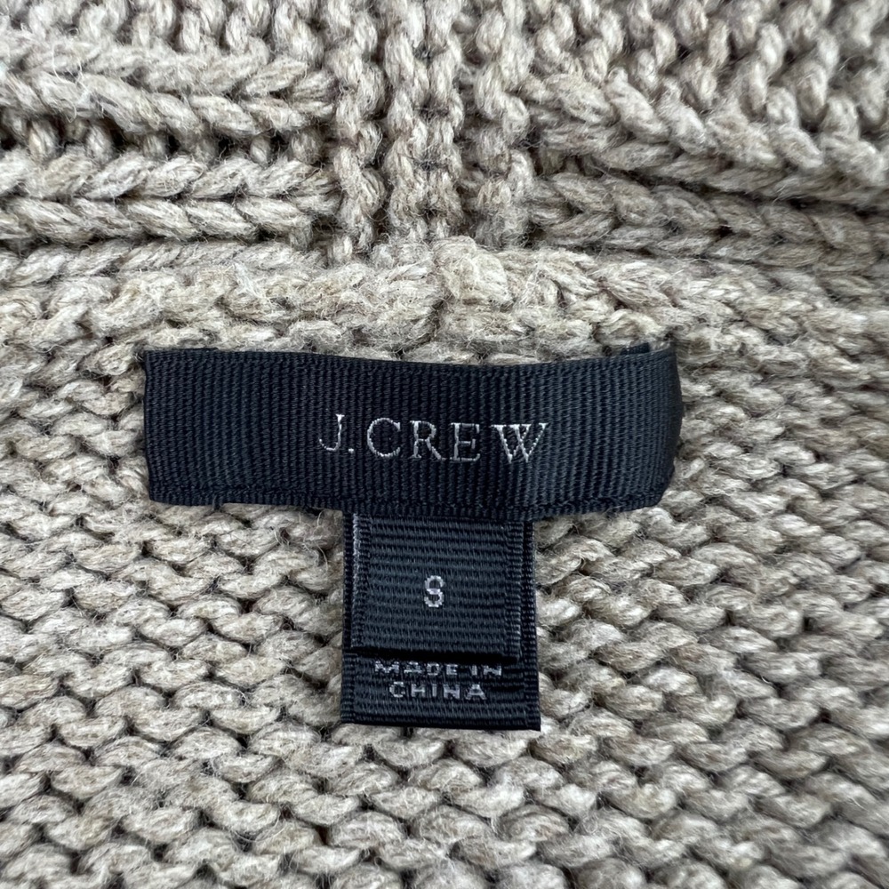 J.Crew Cardigan Sweater Women's Small Tan Shawl Collar Open Front Cotton Wool - Picture 2 of 6